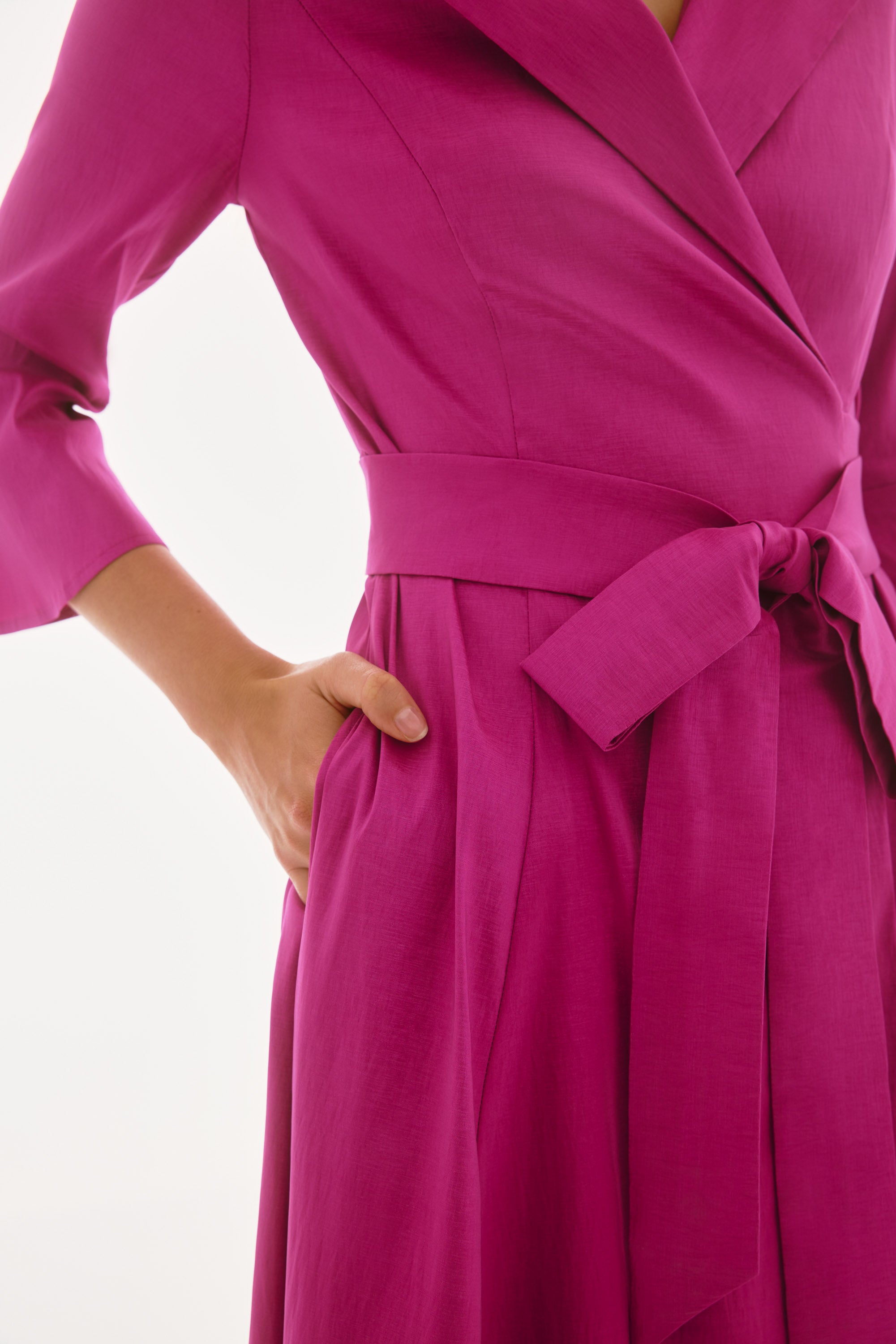 JOSEPH RIBKOFF STRETCH TAFFETA WRAP DRESS STYLE 251727 COLOUR MAGENTA