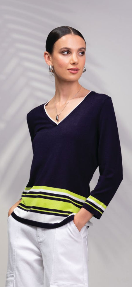 ALISON SHERI SWEATER A45541 COLOUR NAVY/LIME/WHITE