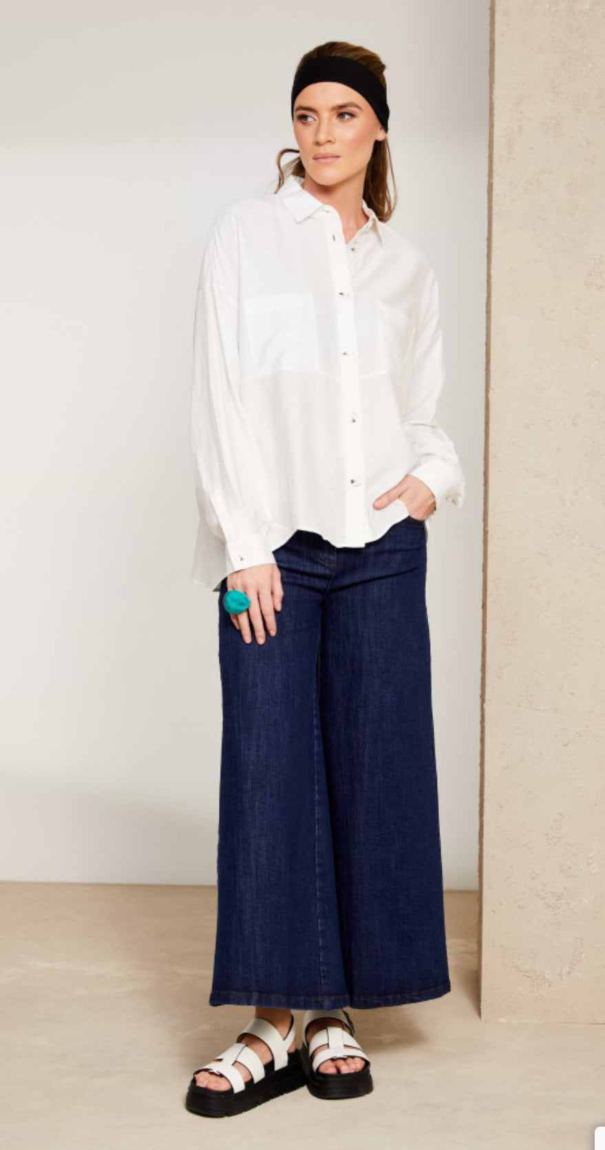 NAYA FLARED DENIM CROP TROUSER STYLE NAS25254 COLOUR NAVY