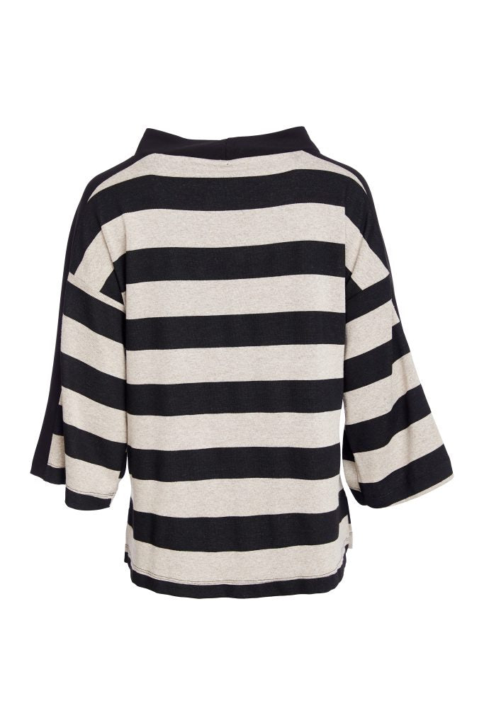 NAYA WOVEN STRIPED HIGH NECK TOP STYLE NAW25269 COLOUR BLACK & TAUPE