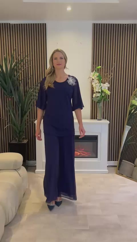 GLITZ TWO PIECE CHIFFON TROUSER SUIT STYLE 1552 COLOUR NAVY