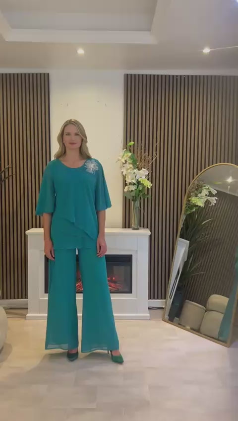 GLITZ TWO PIECE CHIFFON TROUSER SUIT STYLE 1552 COLOUR JADE