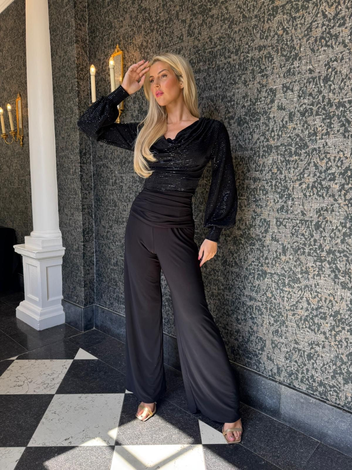 ATOM LABEL INDIUM SPARKLE JUMPSUIT COLOUR BLACK
