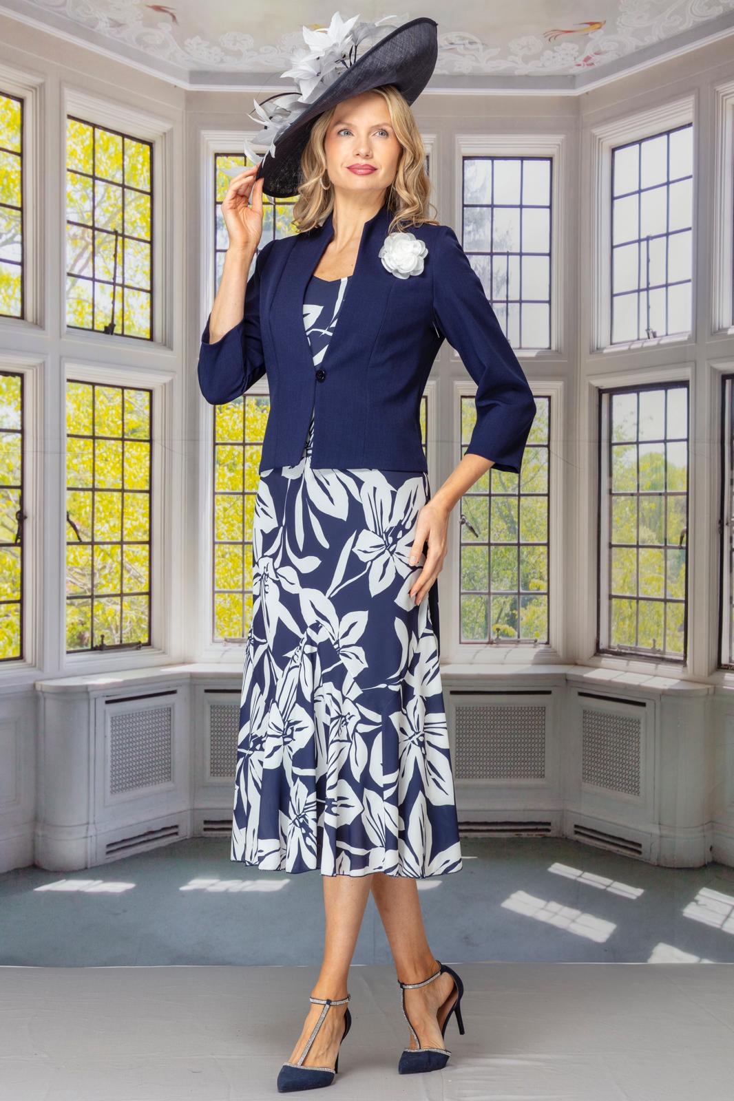 GLiTZ DRESS AND JACKET STYLE 1596 COLOUR NAVY/WHITE