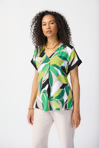 JOSEPH RIBKOFF TROPICAL PRINT WOVEN TOP | STYLE 241175 | COLOUR: VANILLA/MULTI