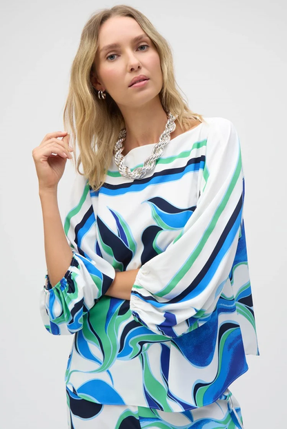 JOSEPH RIBKOFF TOP STYLE 252085 COLOUR VANILLA/MULTI