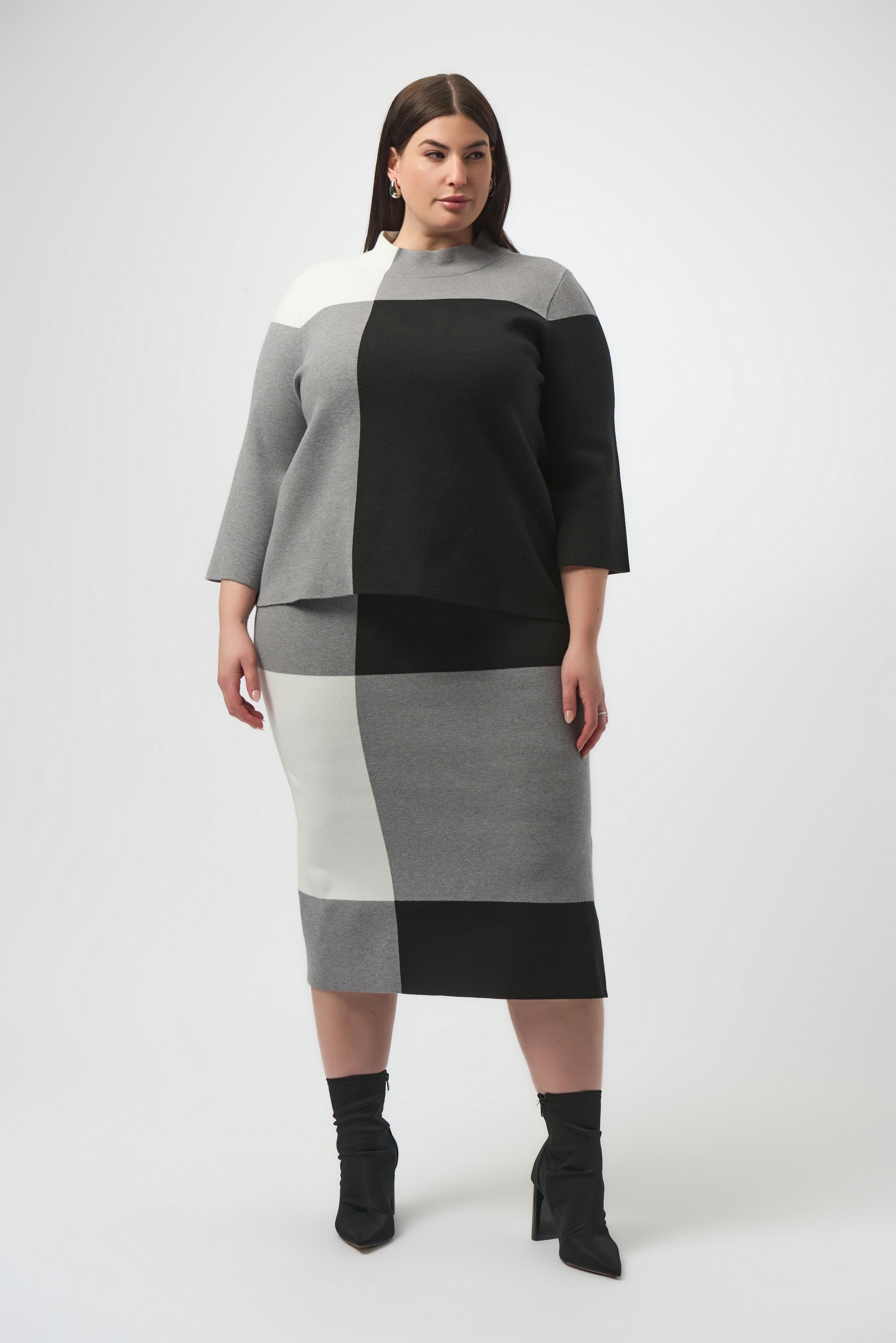 JOSEPH RIBKOFF SKIRT STYLE 253908 COLOUR BLACK/GREY/VANILLA