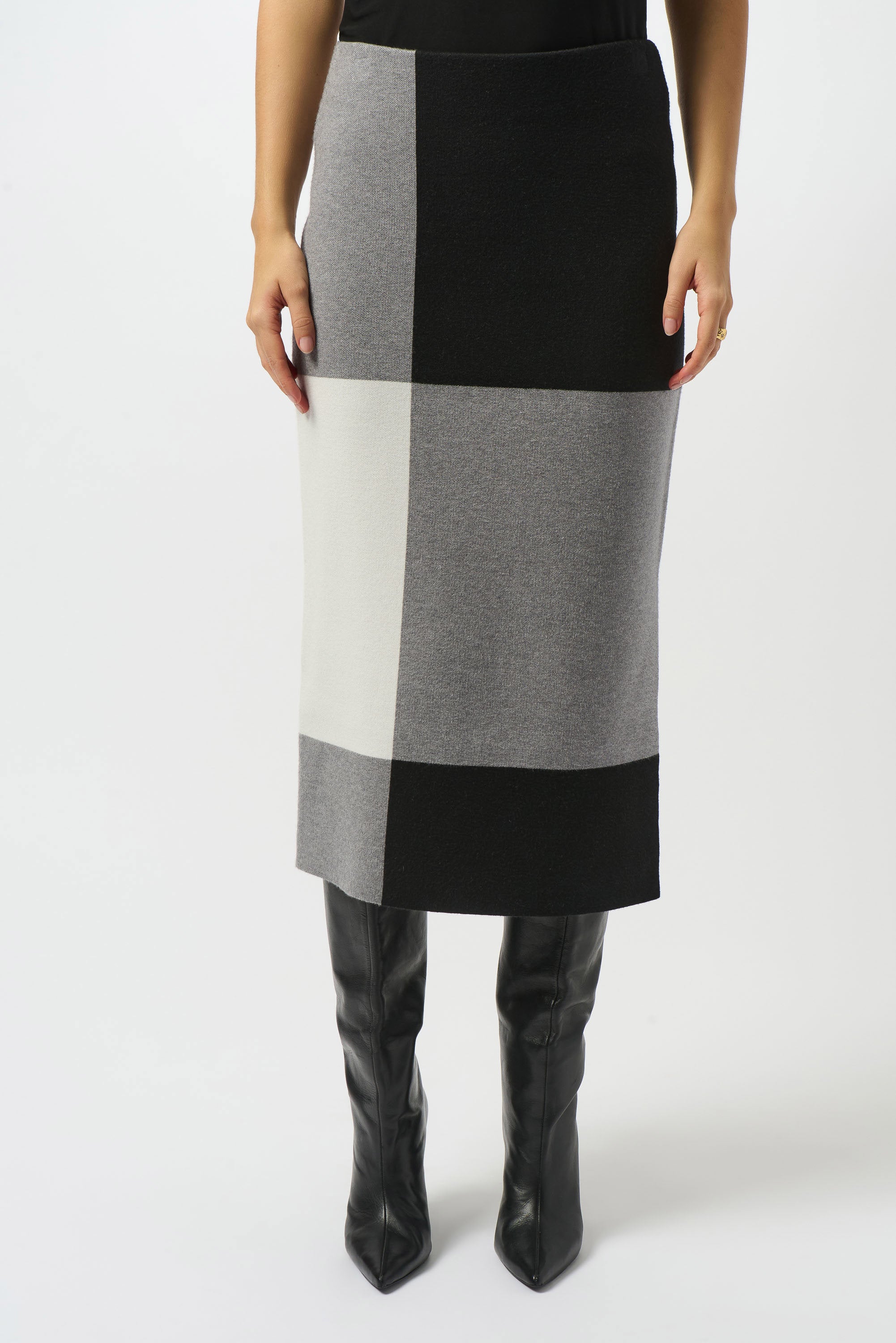 JOSEPH RIBKOFF SKIRT STYLE 253908 COLOUR BLACK/GREY/VANILLA