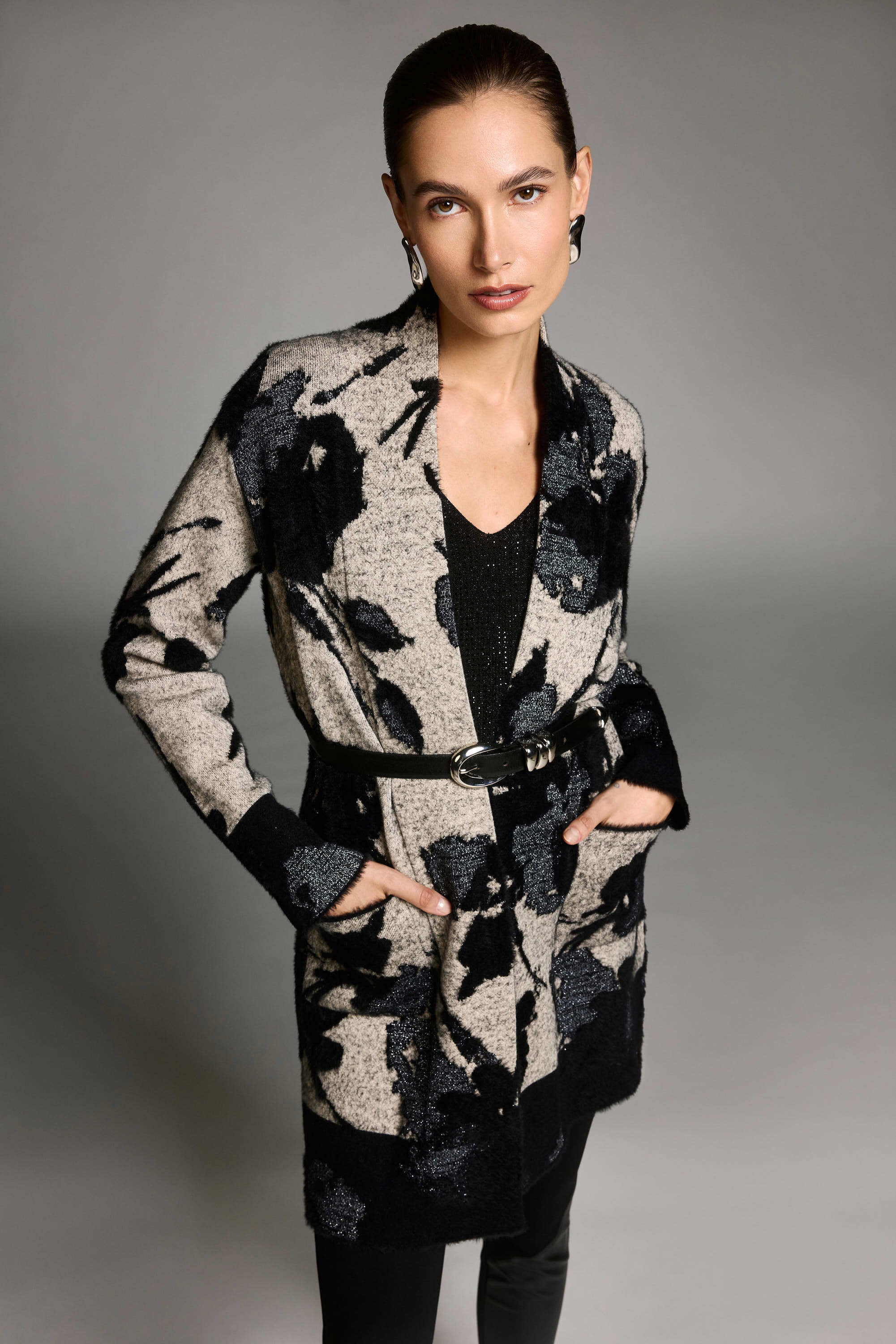 JOSEPH RIBKOFF CARDIGAN STYLE 253956 COLOUR CHAMPAGNE/BLACK