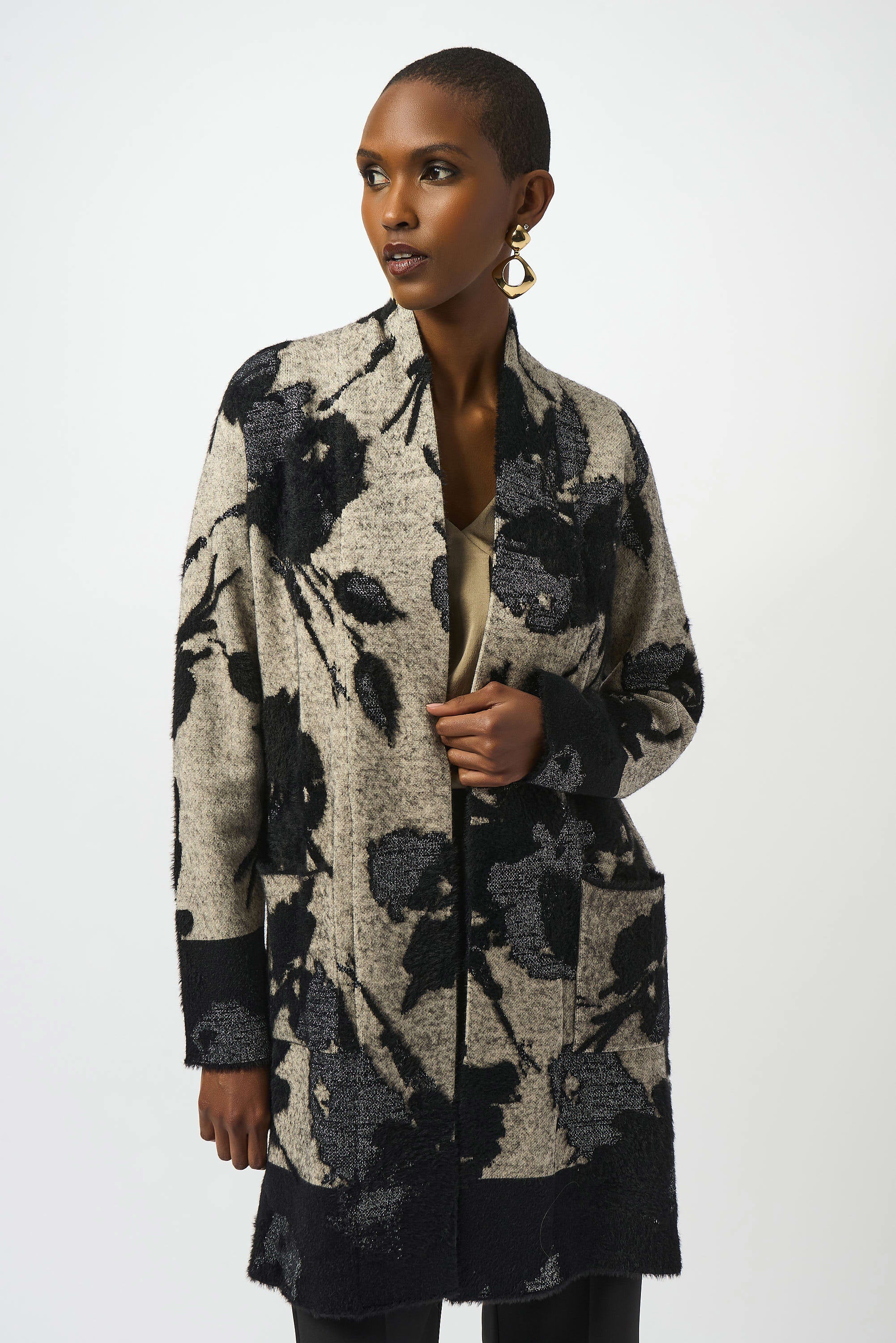 JOSEPH RIBKOFF CARDIGAN STYLE 253956 COLOUR CHAMPAGNE/BLACK