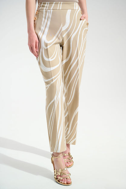 JOSEPH RIBKOFF ABSTRACT PRINT TROUSER STYLE 261751 COLOUR BEIGE/VANILLA