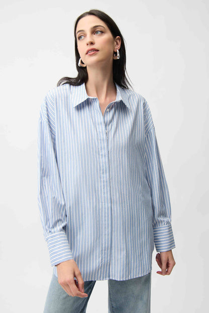 JOSEPH RIBKOFF BLOUSE STYLE 261931 COLOUR BLUE/VANILLA