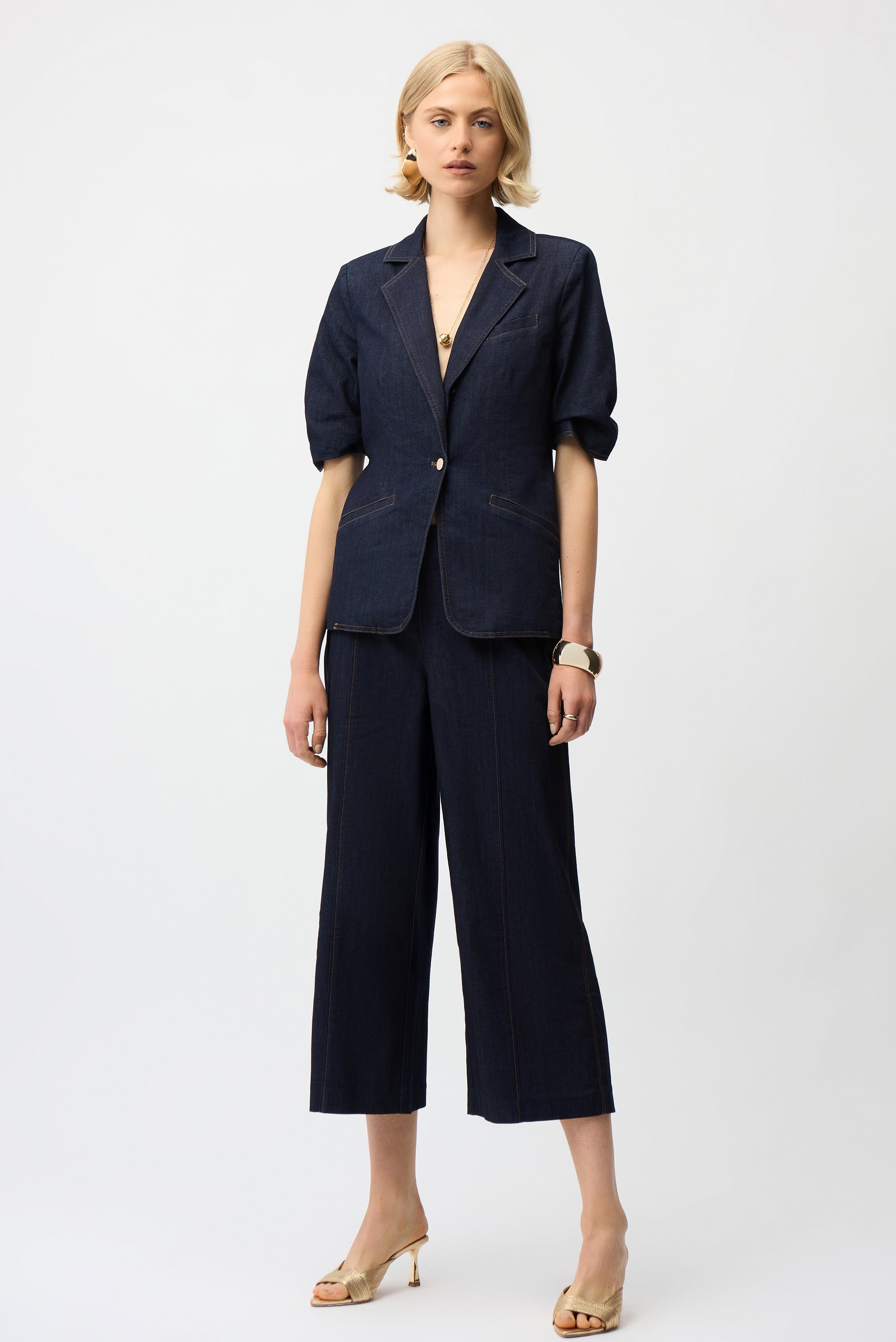 JOSEPH RIBKOFF CROPPED WIDE LEG TROUSER STYLE 261955 COLOUR DARK DENIM BLUE