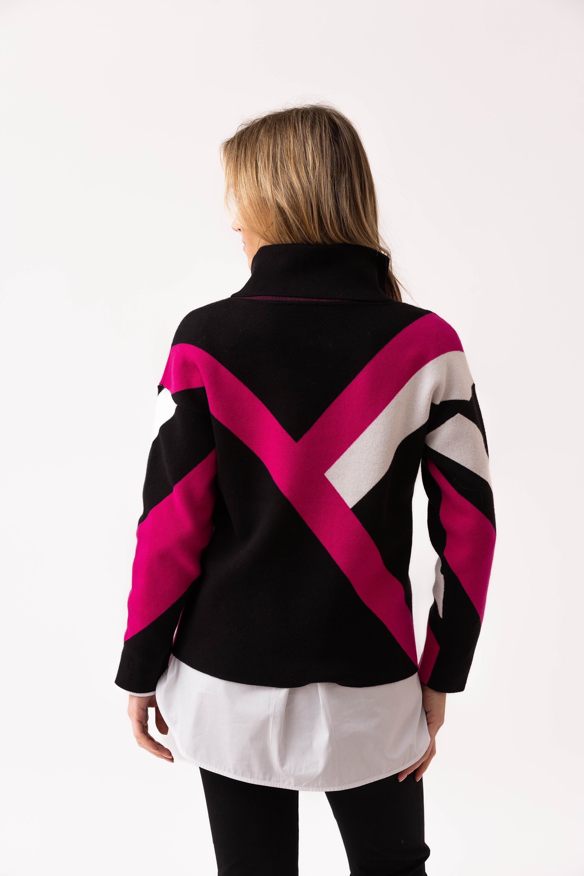 MARBLE SWEATER STYLE 8109 COLOUR FUSCHIA, BLACK/PINK/WHITE