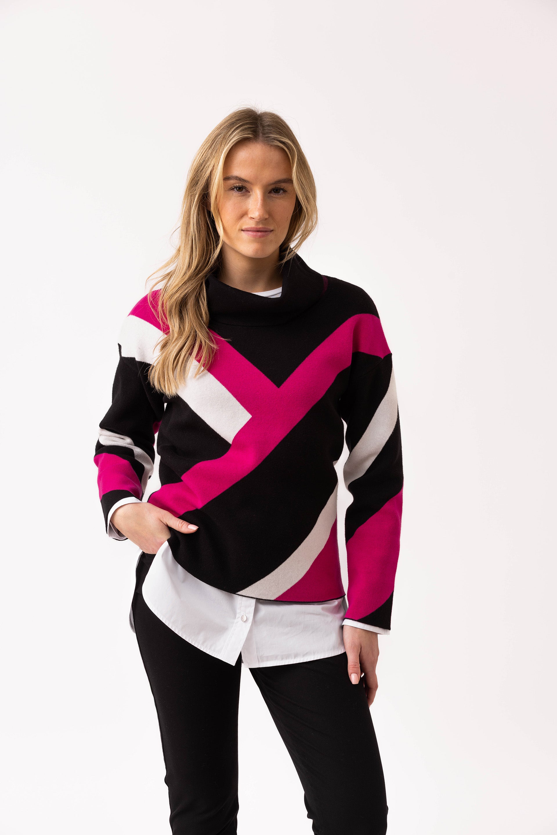 MARBLE SWEATER STYLE 8109 COLOUR FUSCHIA, BLACK/PINK/WHITE