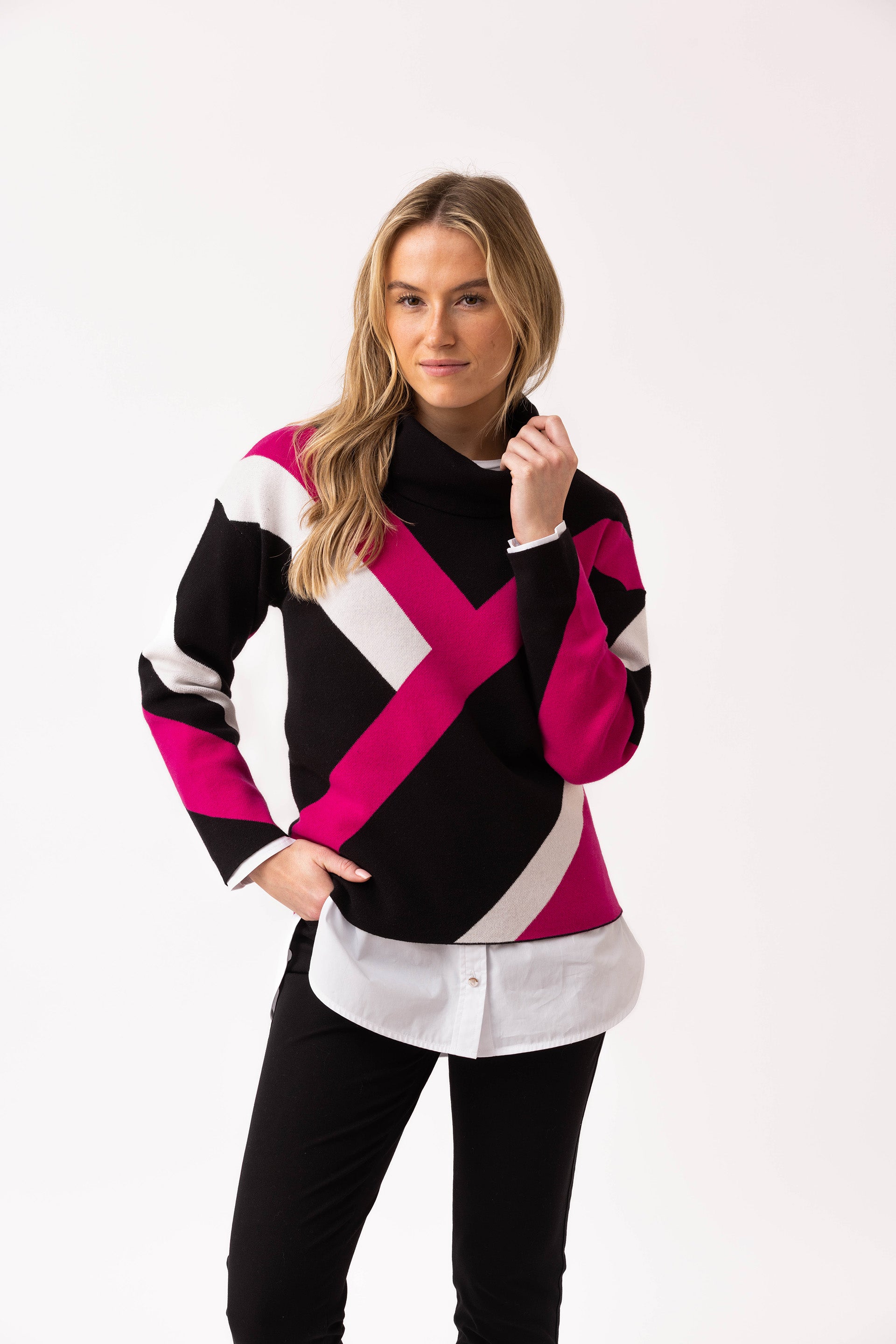 MARBLE SWEATER STYLE 8109 COLOUR FUSCHIA, BLACK/PINK/WHITE