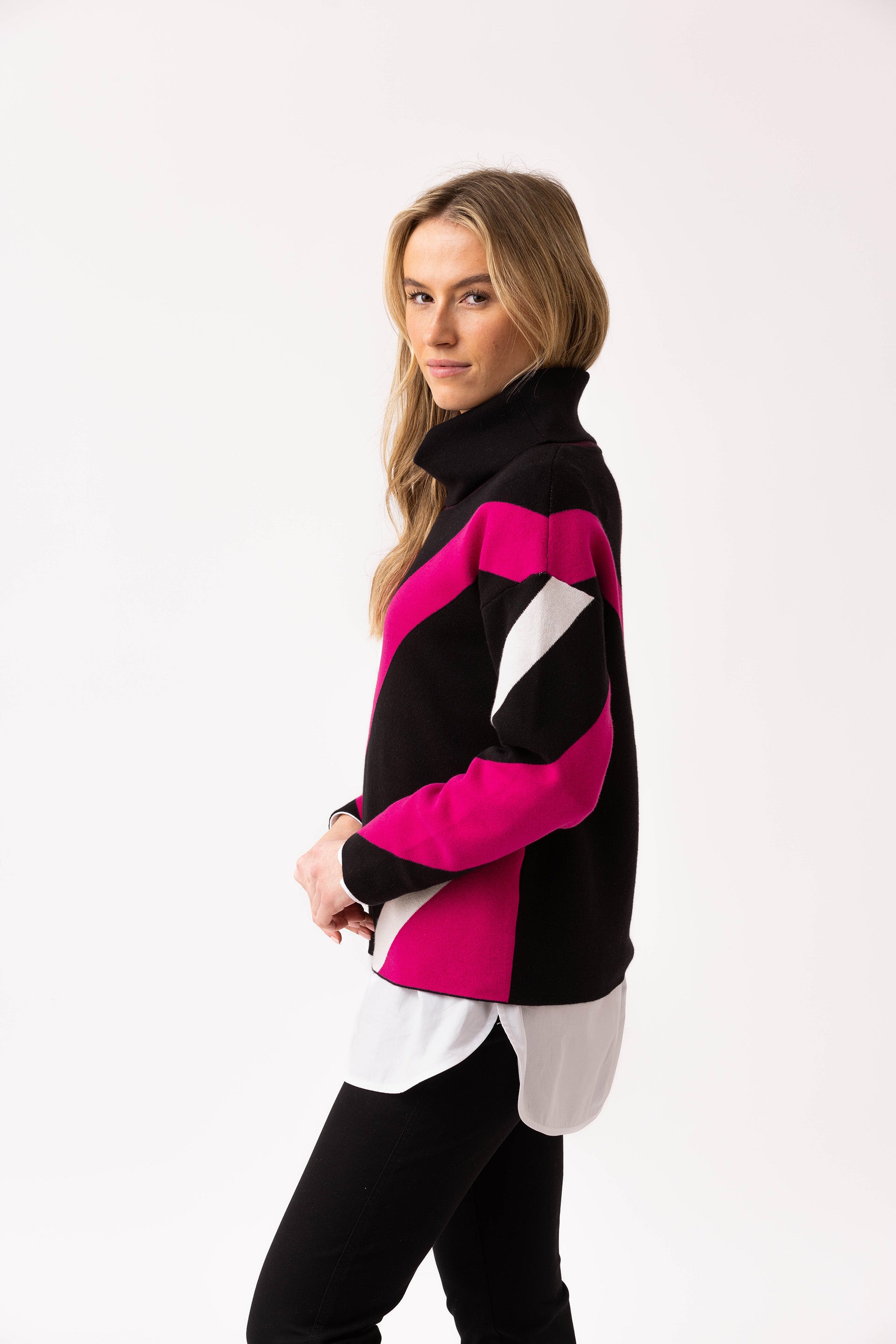 MARBLE SWEATER STYLE 8109 COLOUR FUSCHIA, BLACK/PINK/WHITE