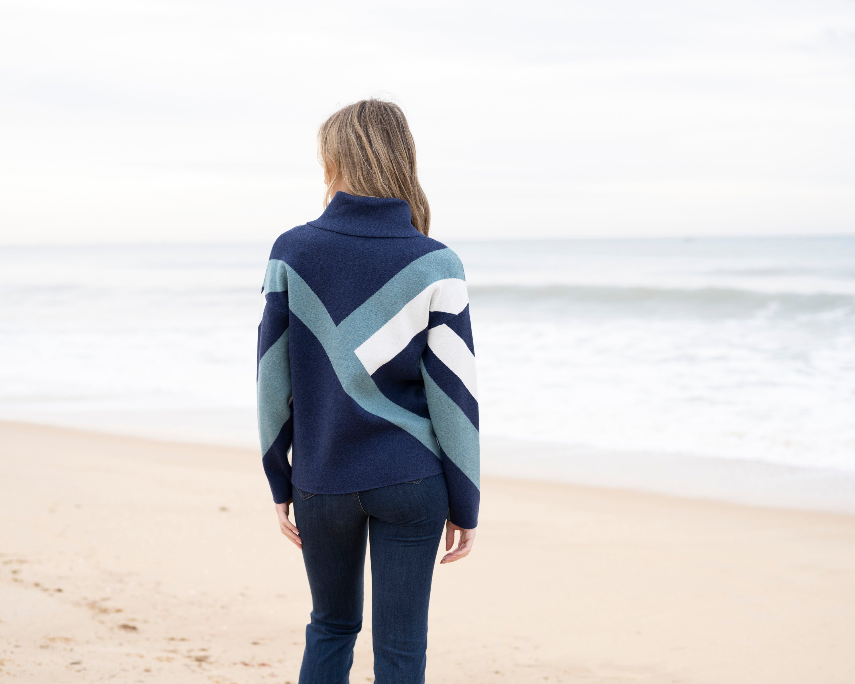 MARBLE SWEATER STYLE 8109 COLOUR SEAFOAM/NAVY/WHITE