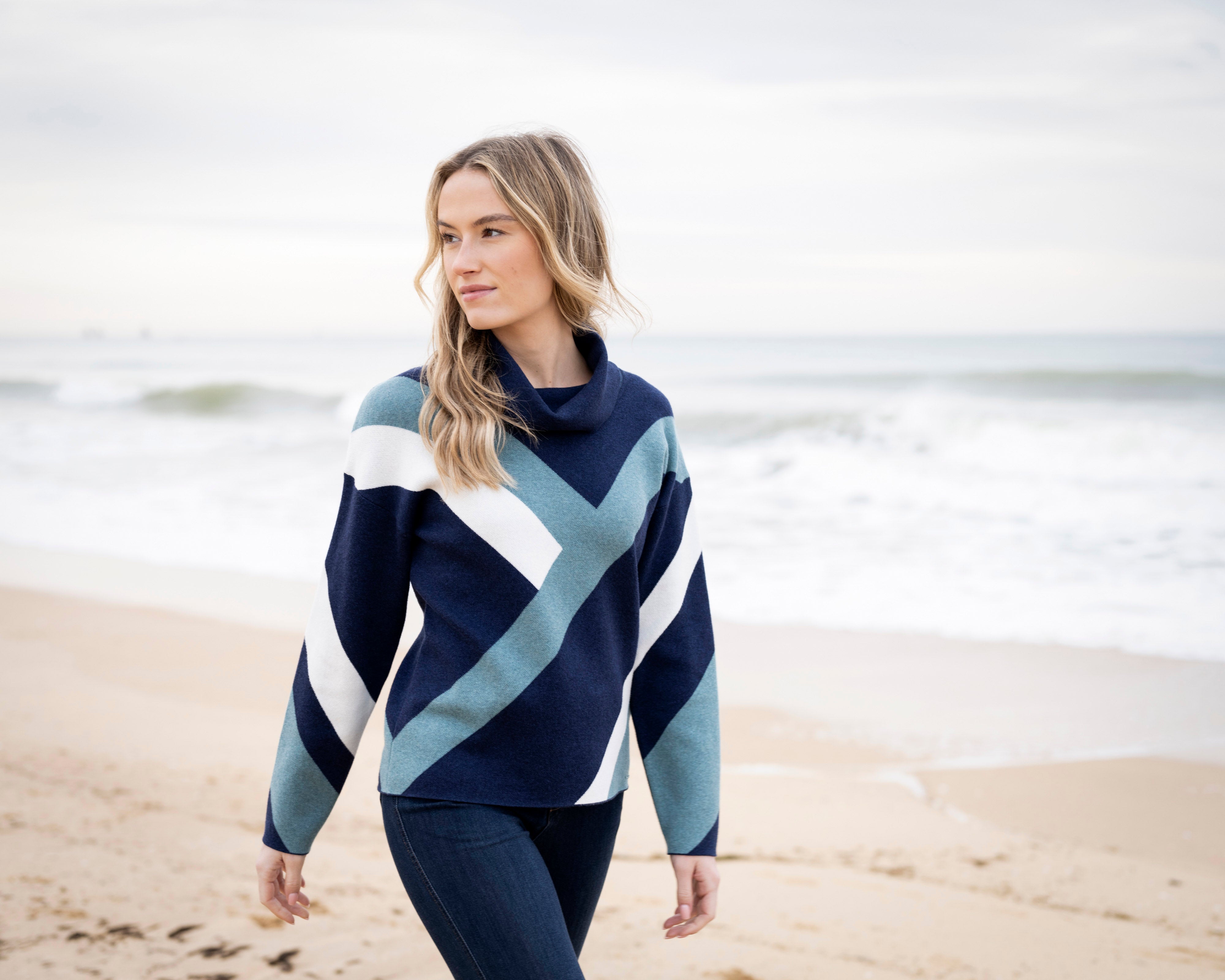 MARBLE SWEATER STYLE 8109 COLOUR SEAFOAM/NAVY/WHITE