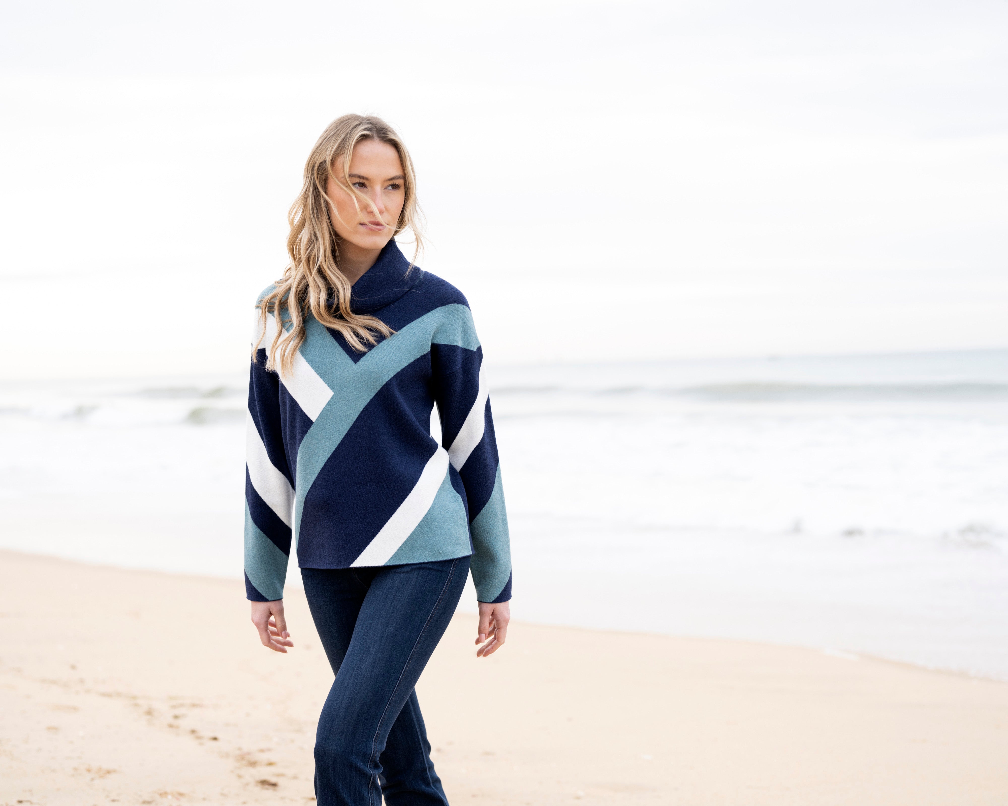 MARBLE SWEATER STYLE 8109 COLOUR SEAFOAM/NAVY/WHITE
