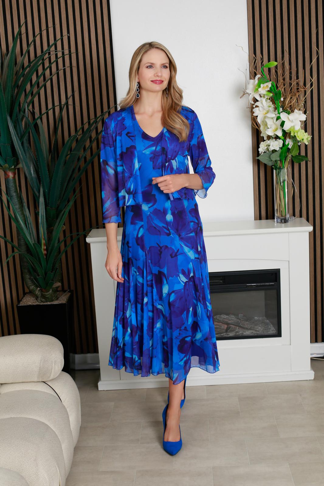 GLITZ MESH DRESS AND JACKET STYLE 1423 COLOUR COBALT BLUE /MULTI