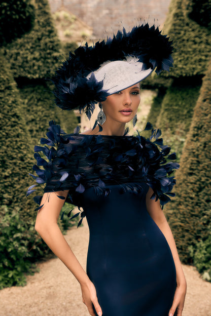VENI INFANTINO DRESS AND FEATHERED WRAP STYLE 992702 COLOUR NAVY