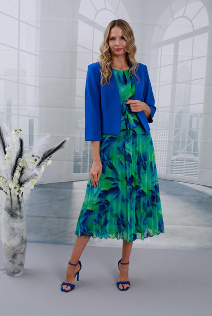 GLITZ PLEATED DRESS AND JACKET STYLE 1462 COLOUR JADE/COBALT