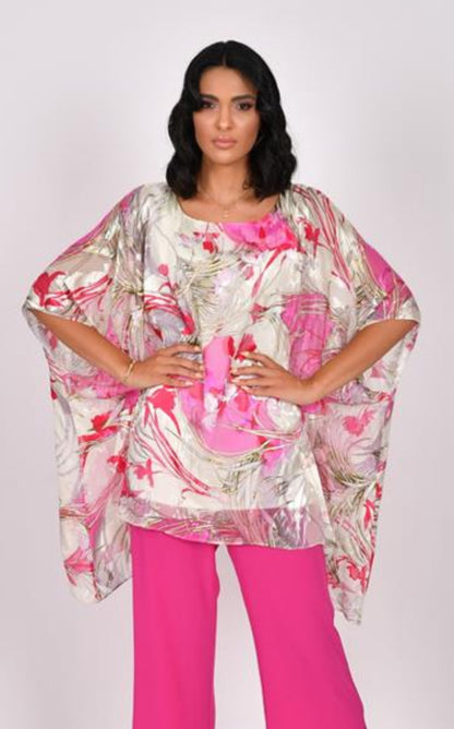 ALLISON PURE SILK TOP AND CHIFFON TROUSER STYLE 2975/250 COLOUR FUSCHIA/WHITE