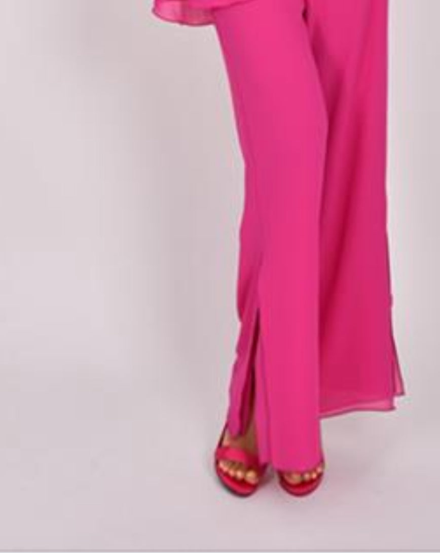 ALLISON PURE SILK TOP AND CHIFFON TROUSER STYLE 2975/250 COLOUR FUSCHIA/WHITE