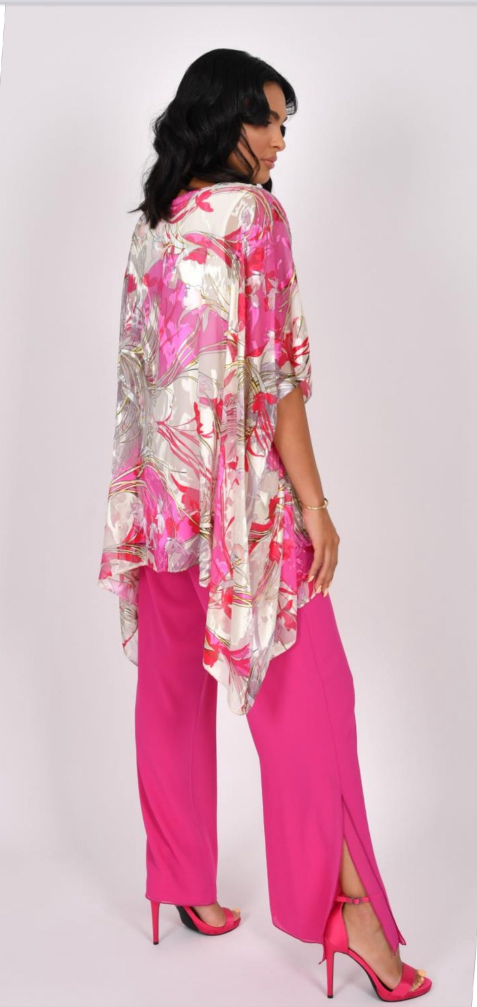 ALLISON PURE SILK TOP AND CHIFFON TROUSER STYLE 2975/250 COLOUR FUSCHIA/WHITE