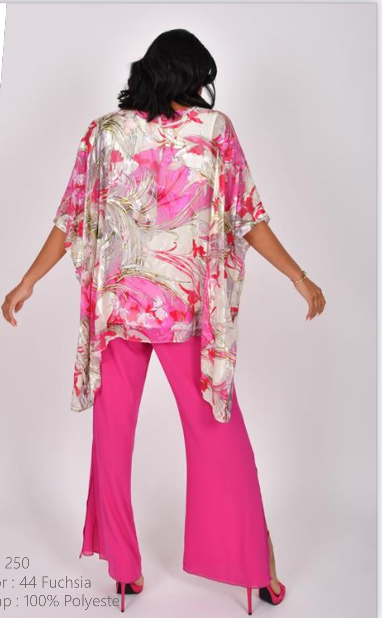 ALLISON PURE SILK TOP AND CHIFFON TROUSER STYLE 2975/250 COLOUR FUSCHIA/WHITE