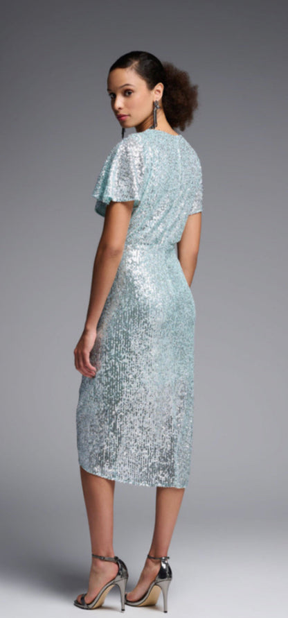 JOSEPH RIBKOFF SEQUINNED DRESS STYLE 231760 COLOUR OPAL/SILVER