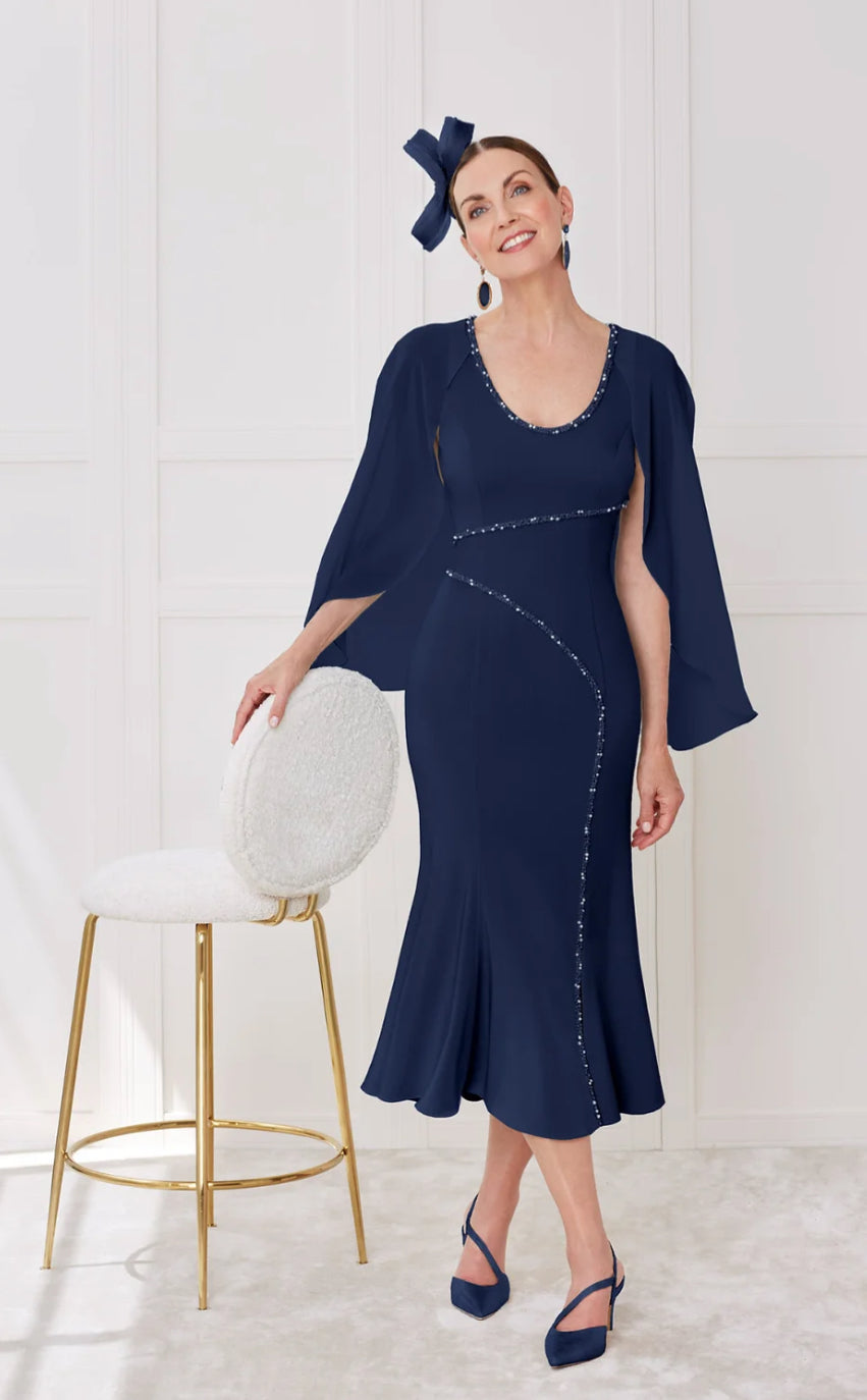 JOHN CHARLES DRESS AND DETACHABLE CAPE STYLE 29043 COLOUR NAVY