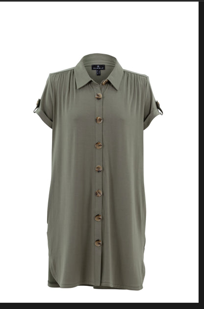 MARBLE BUTTON DOWN SHIRT DRESS | STYLE 7033/COLOUR KHAKI