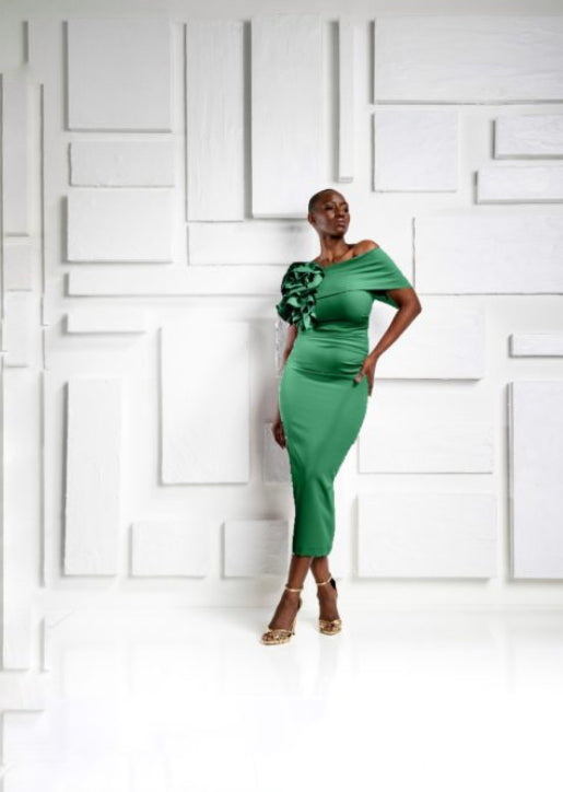 KEVAN JON KRIS KNEE DRESS COLOUR KELLY GREEN