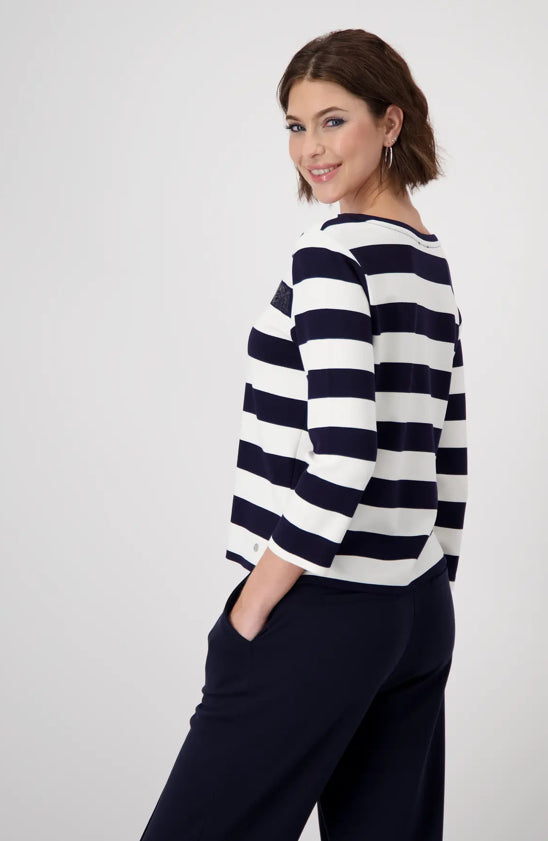 MONARI STRIPED SWEATSHIRT WITH SEQUINS STYLE 409136 COLOUR NAVY/WHITE