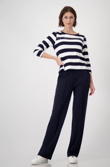 MONARI STRIPED SWEATSHIRT WITH SEQUINS STYLE 409136 COLOUR NAVY/WHITE