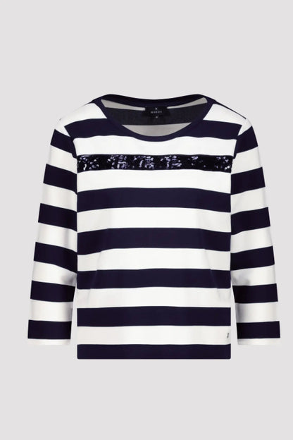 MONARI STRIPED SWEATSHIRT WITH SEQUINS STYLE 409136 COLOUR NAVY/WHITE