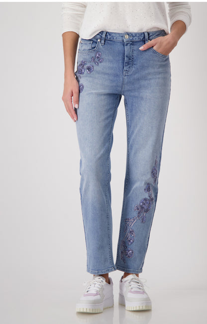 MONARI STRAIGHT CUT EMBROIDERED DENIM JEAN STYLE 409486