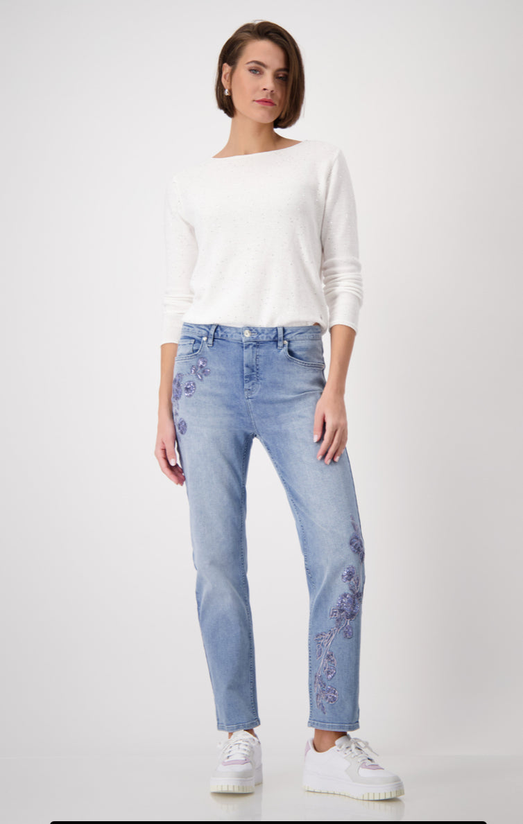 MONARI STRAIGHT CUT EMBROIDERED DENIM JEAN STYLE 409486