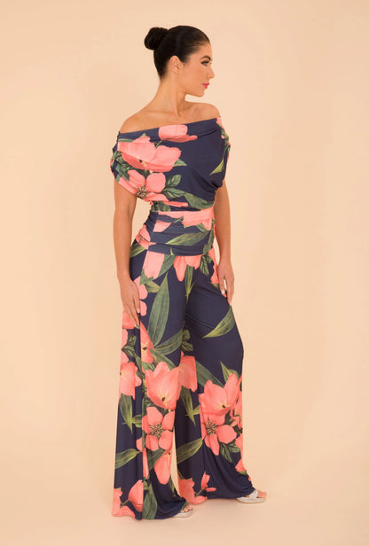 ATOM LABEL CARBON JUMPSUIT IN NAVY & CORAL