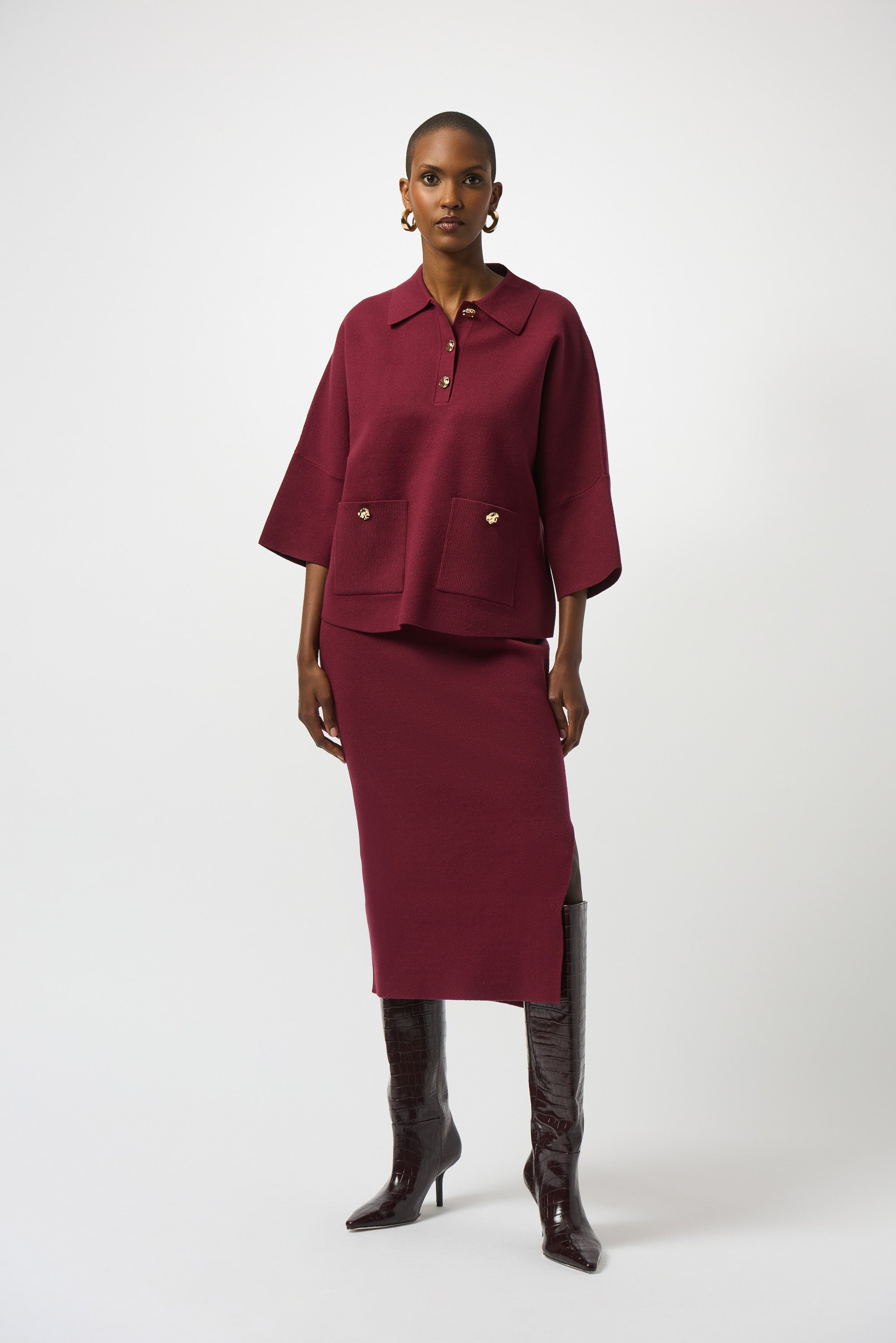 JOSEPH RIBKOFF SKIRT STYLE 243967F25 COLOUR MERLOT