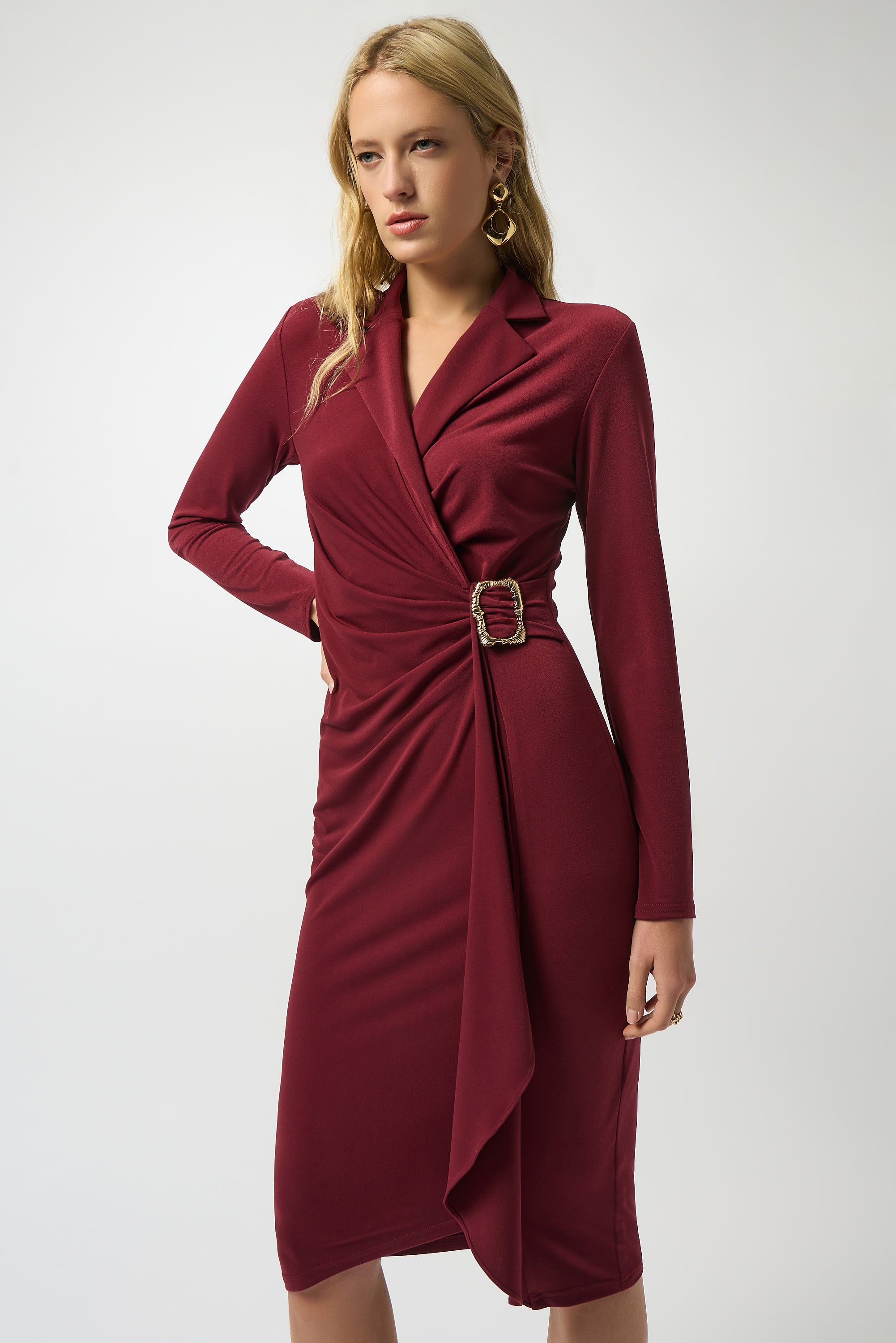 JOSEPH RIBKOFF DRESS STYLE 253145 COLOUR MERLOT