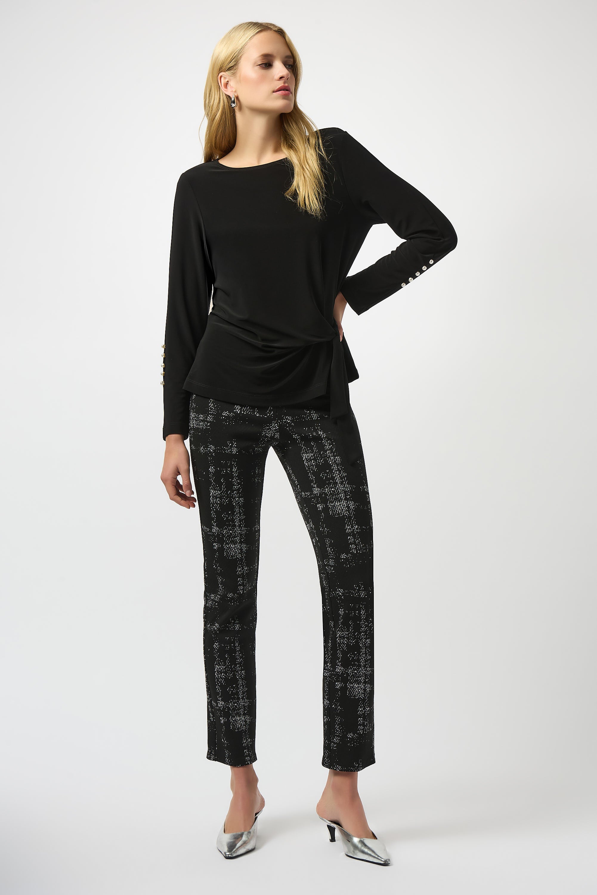 JOSEPH RIBKOFF PANT STYLE 253179 COLOUR BLACK/OFF-WHITE