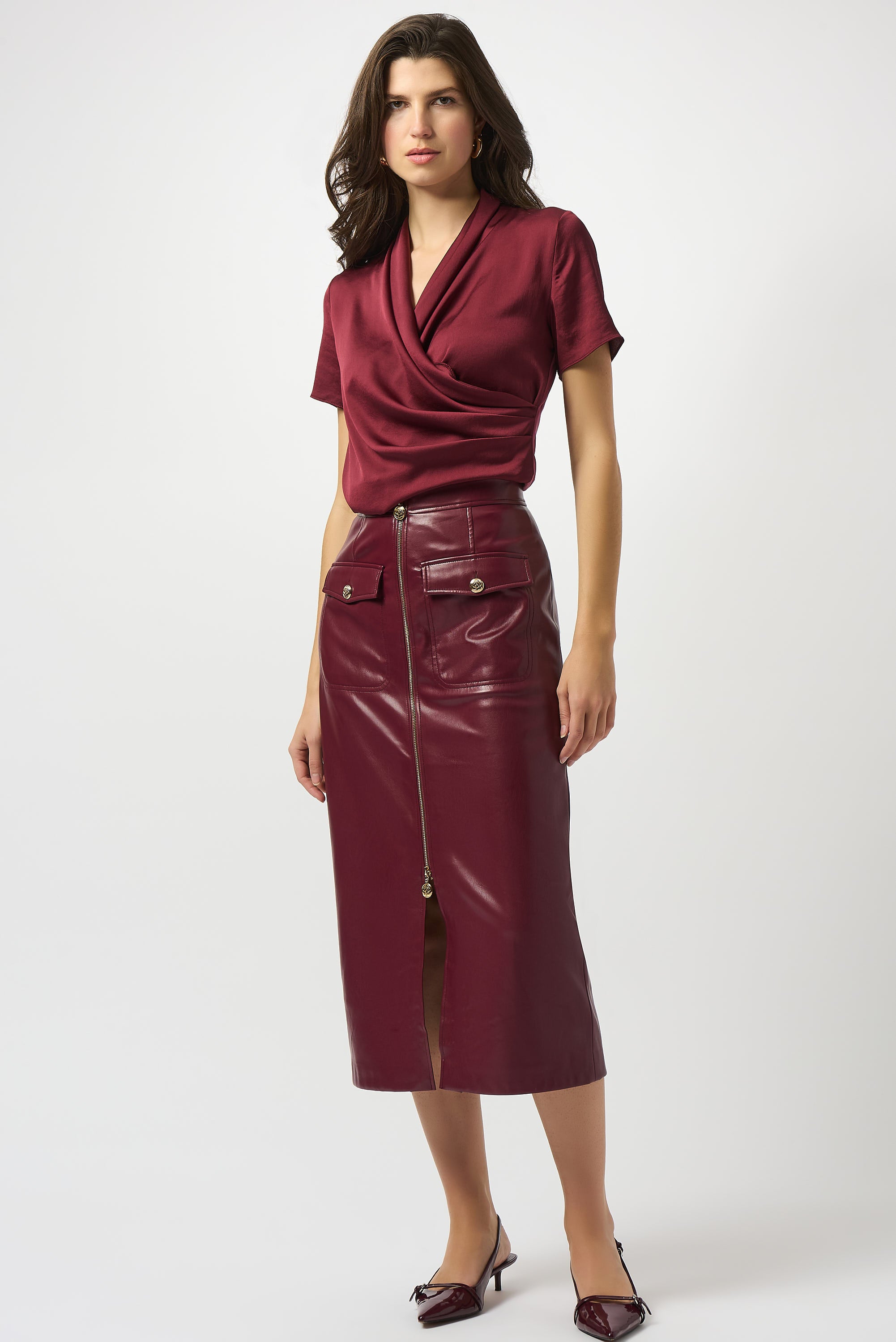 JOSEPH RIBKOFF LEATHERETTE PENCIL SKIRT STYLE 253991 COLOUR MERLOT