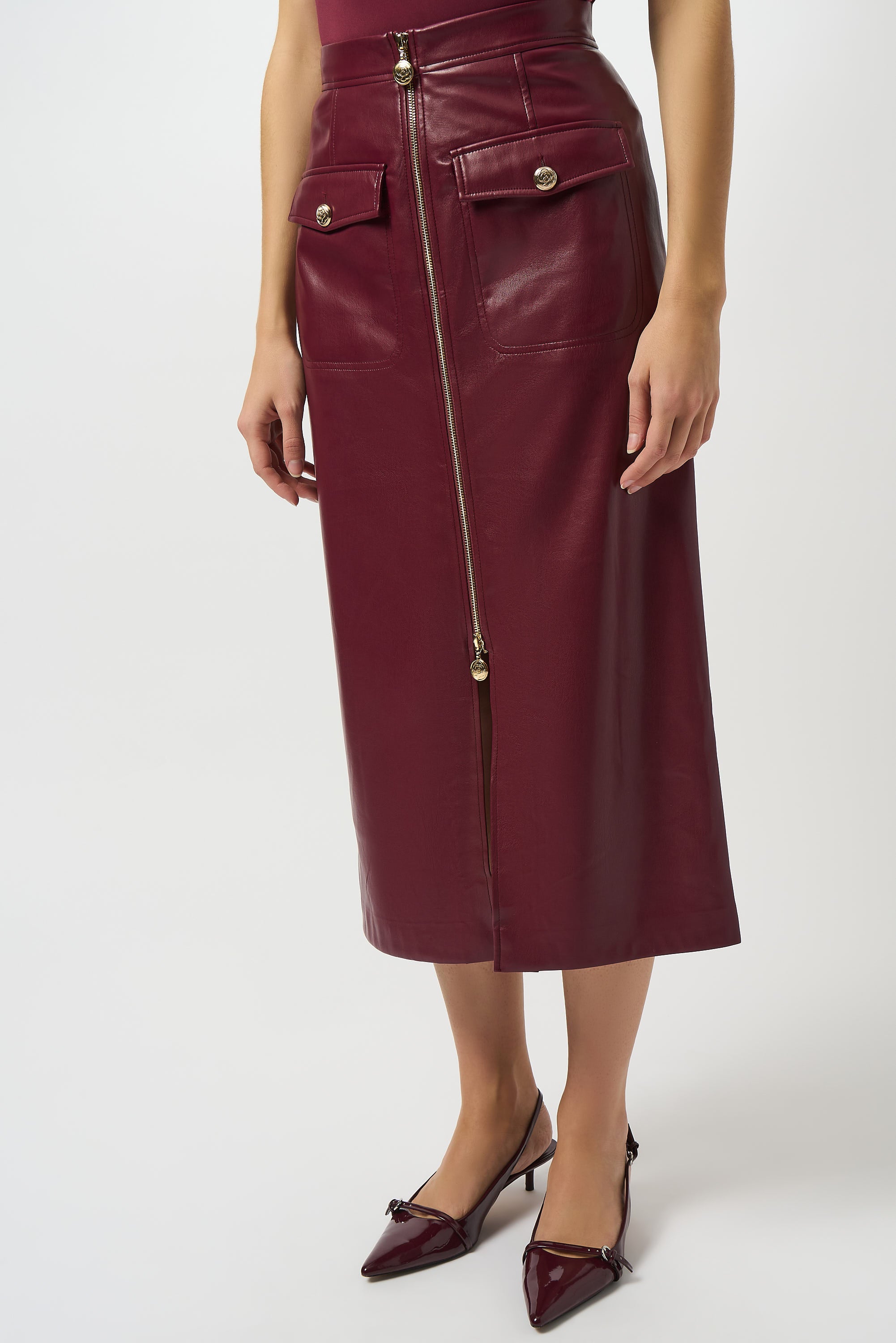 JOSEPH RIBKOFF LEATHERETTE PENCIL SKIRT STYLE 253991 COLOUR MERLOT