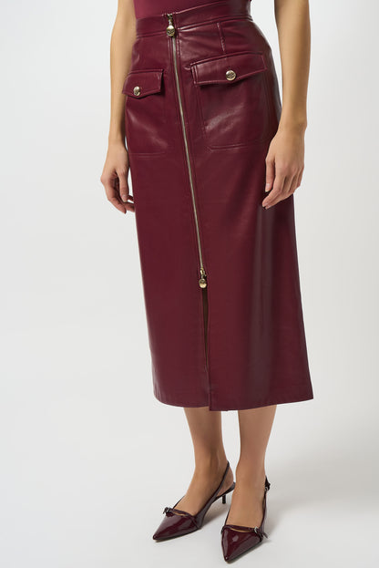 JOSEPH RIBKOFF LEATHERETTE PENCIL SKIRT STYLE 253991 COLOUR MERLOT