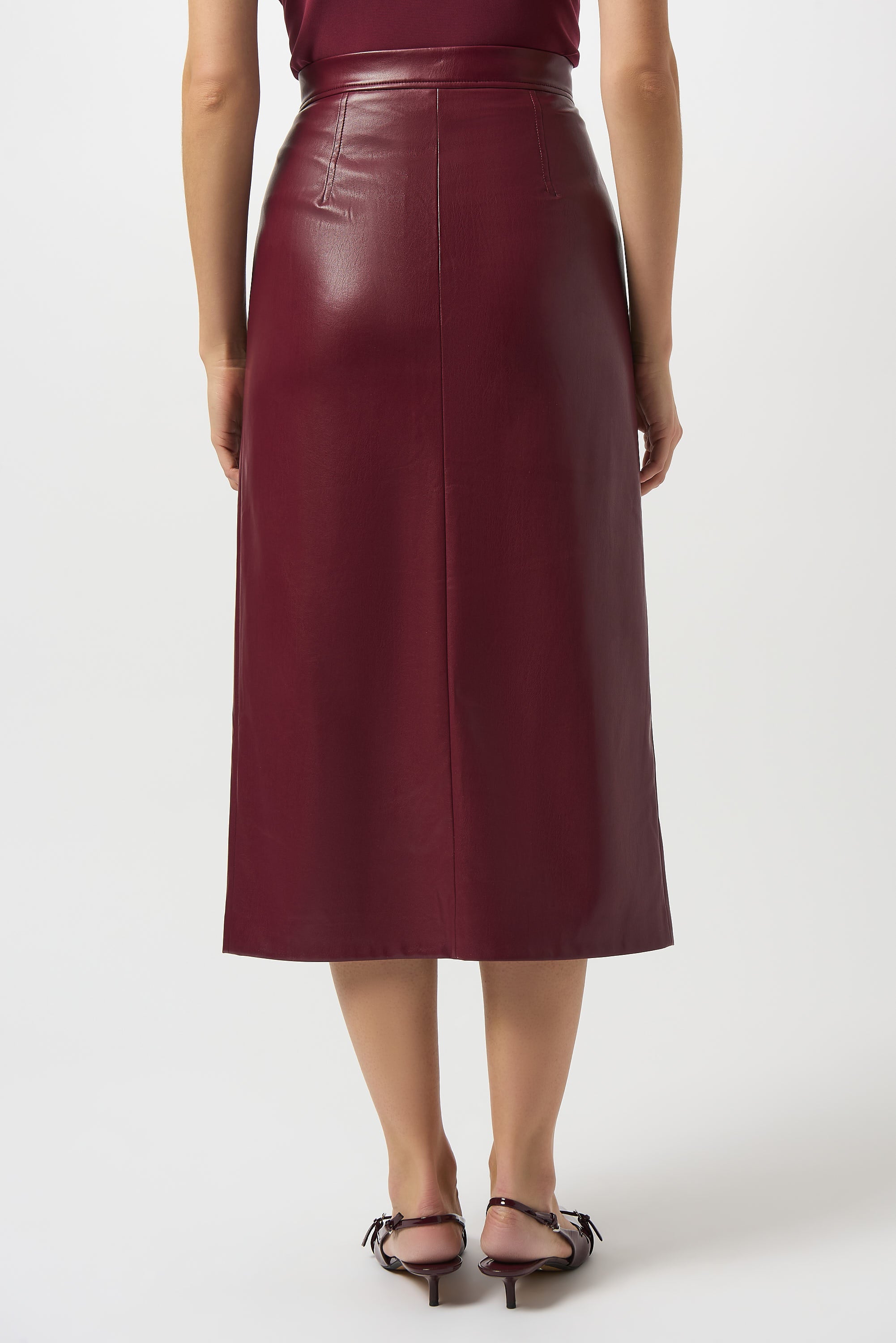 JOSEPH RIBKOFF LEATHERETTE PENCIL SKIRT STYLE 253991 COLOUR MERLOT