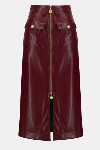 JOSEPH RIBKOFF LEATHERETTE PENCIL SKIRT STYLE 253991 COLOUR MERLOT