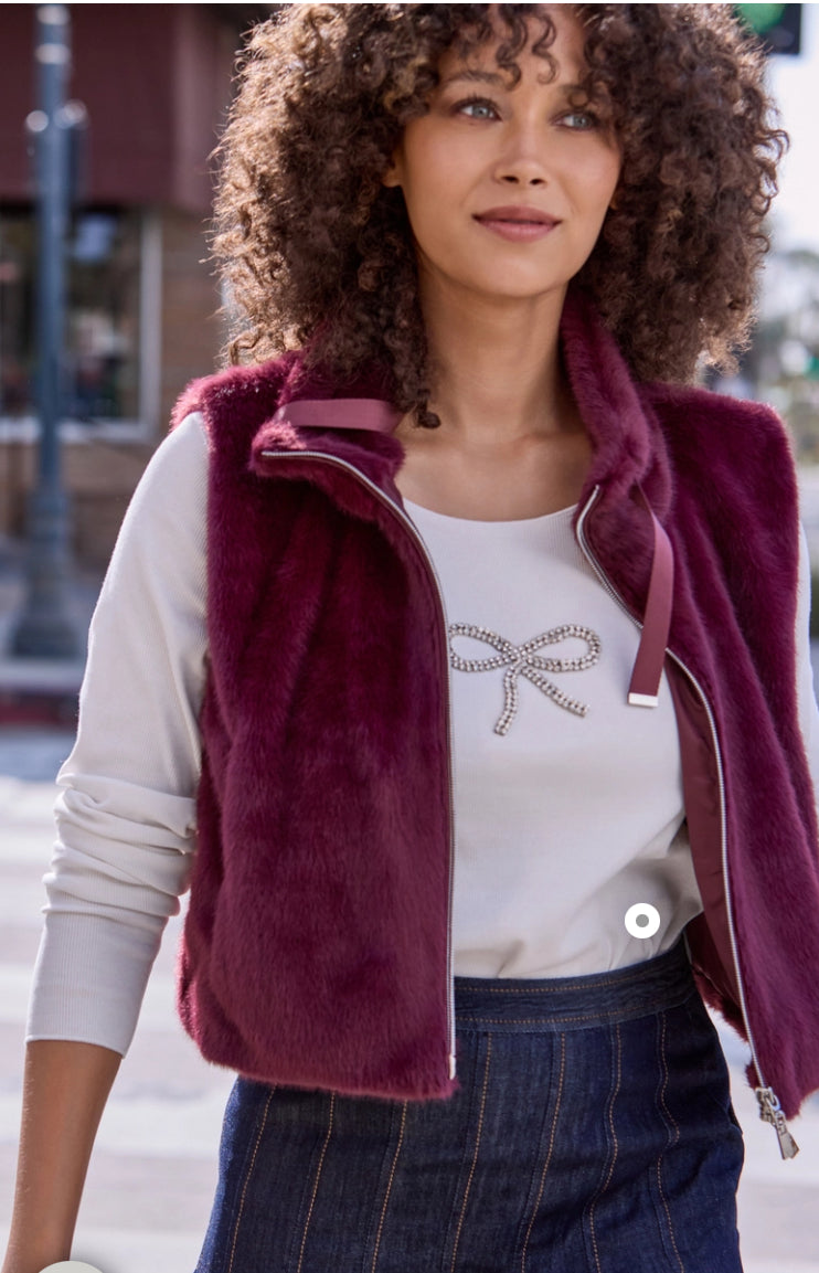 MONARI FAUX FUR WAISTCOAT STYLE 808770 COLOUR BORDEAUX